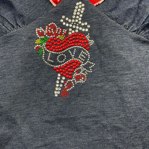 Madam D Large Camie Denim Blue Bedazzled Jeweled Heart Sword Poly‎ Blend - Picture 3 of 5